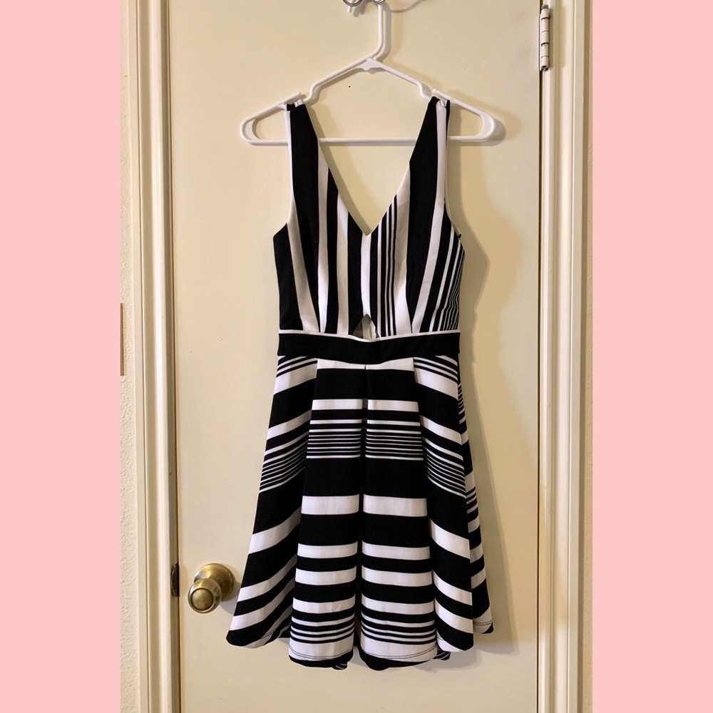 Black & White Striped Vneck Dress